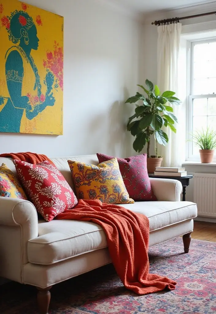 30 African Living Room Decor Ideas for Cultural Style - 1. Vibrant Kente Cloth Throws 1