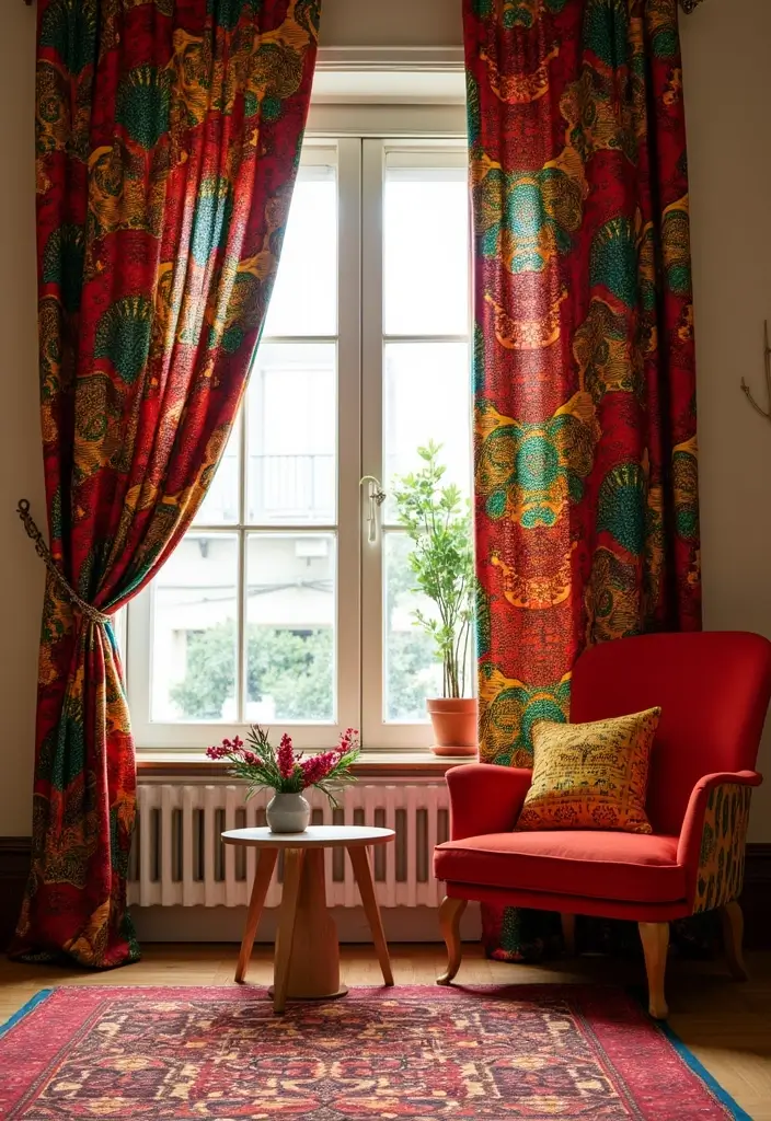 30 African Living Room Decor Ideas for Cultural Style - 12. African Print Curtains 1