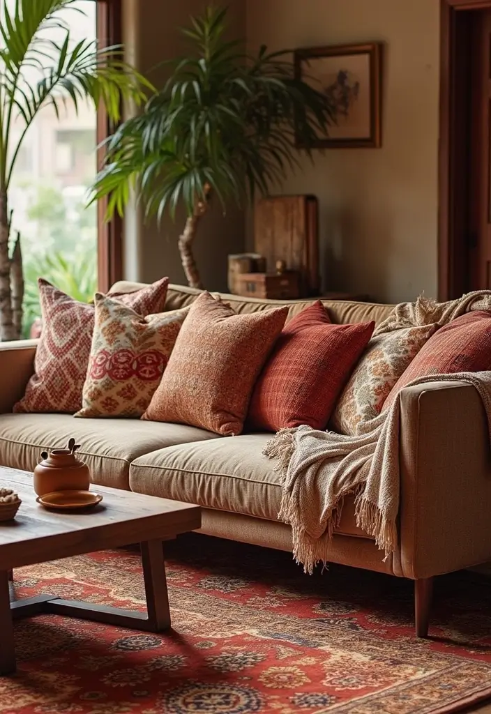 30 African Living Room Decor Ideas for Cultural Style - 19. Layering Textiles 1