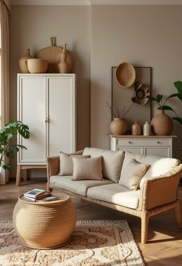 30 African Living Room Decor Ideas for Cultural Style - 24. Innovative Storage Solutions 1