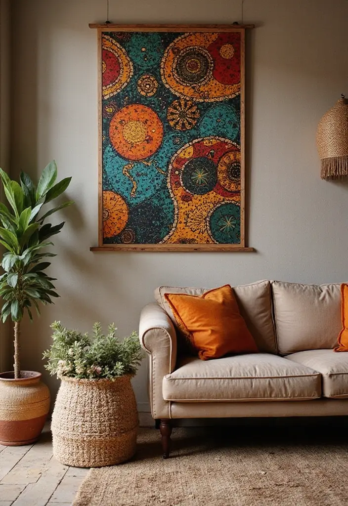 30 African Living Room Decor Ideas for Cultural Style - 6. African Inspired Wall Art 1