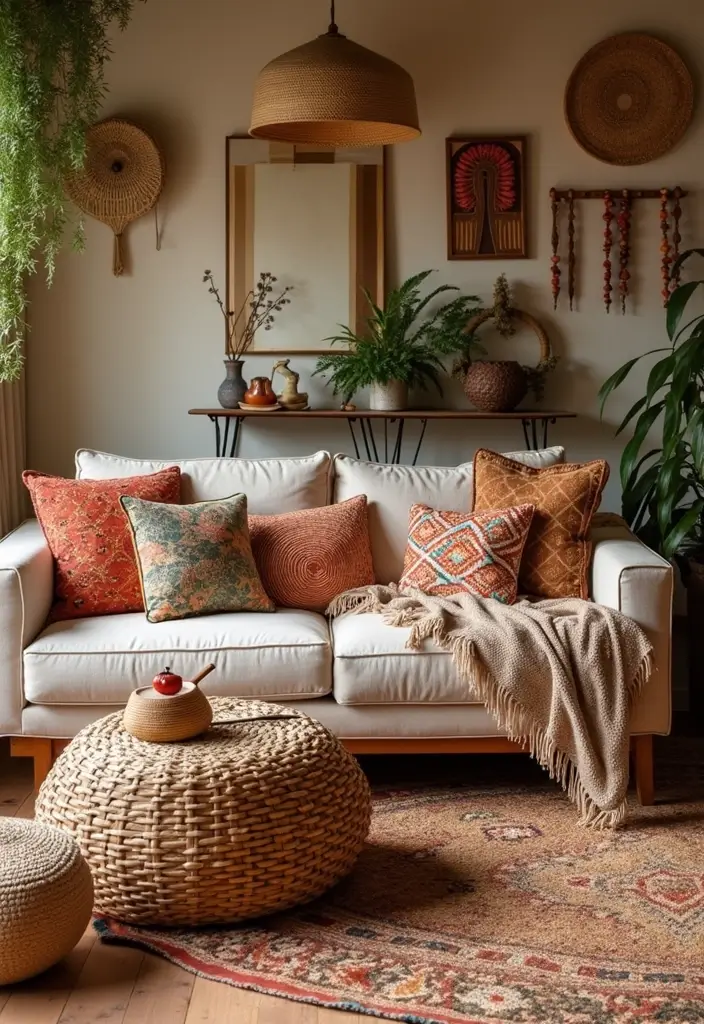 30 African Living Room Decor Ideas for Cultural Style - 9. Bohemian Style African Accessories 1