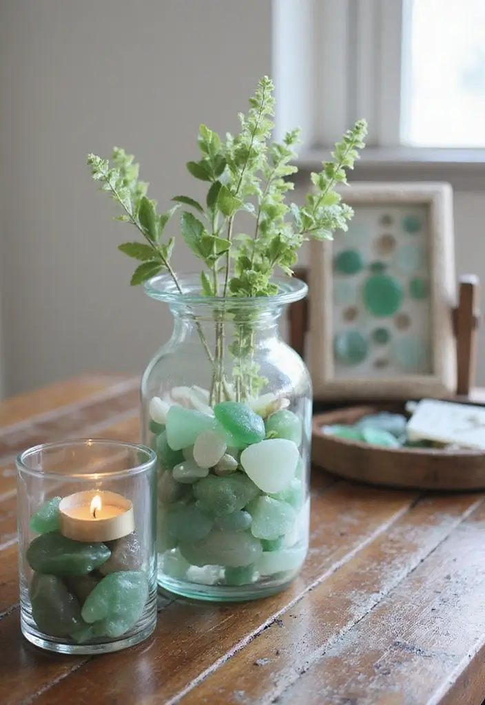 30 Beach Living Room Decor Ideas for a Coastal Vibe - 1. Sea Glass Accents 1