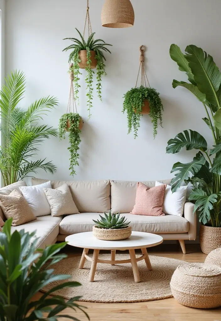 30 Beach Living Room Decor Ideas for a Coastal Vibe - 14. Beachy Greenery 1