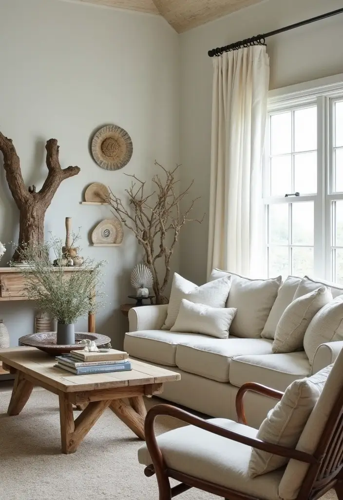 30 Beach Living Room Decor Ideas for a Coastal Vibe - 18. Repurposed Beach Finds 1