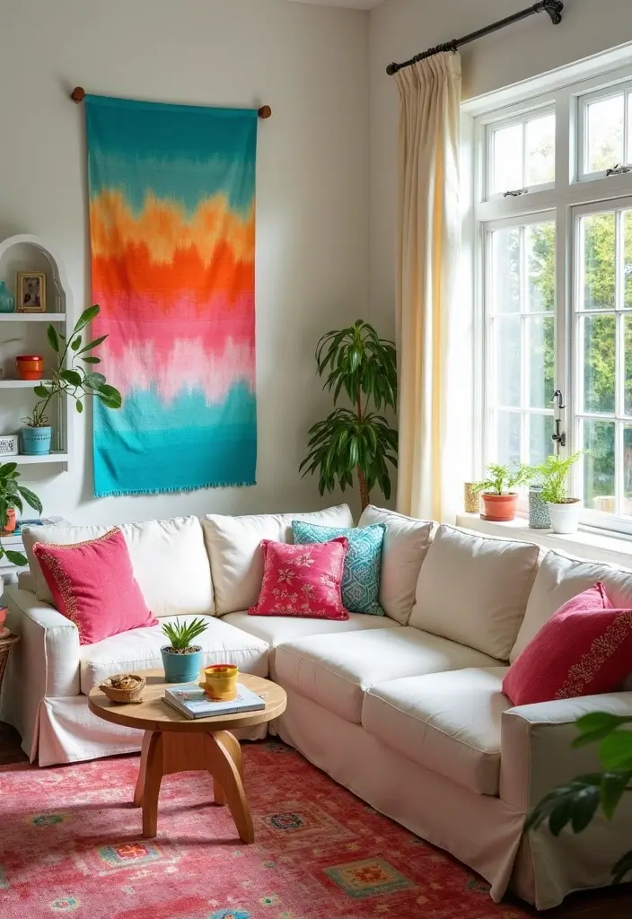 30 Beach Living Room Decor Ideas for a Coastal Vibe - 24. Colorful Beach Towels 1