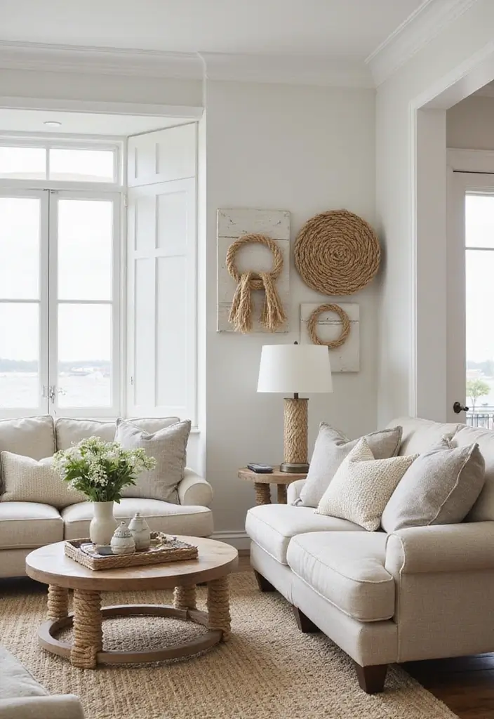 30 Beach Living Room Decor Ideas for a Coastal Vibe - 4. Nautical Rope Accents 1