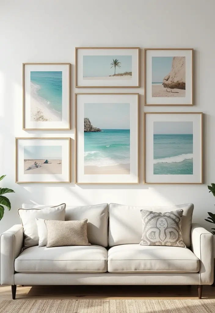 30 Beach Living Room Decor Ideas for a Coastal Vibe - 5. Beach-Themed Artwork 1