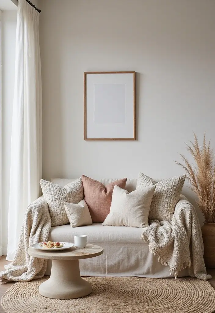 30 Beach Living Room Decor Ideas for a Coastal Vibe - 6. Textured Pillows and Throws 1