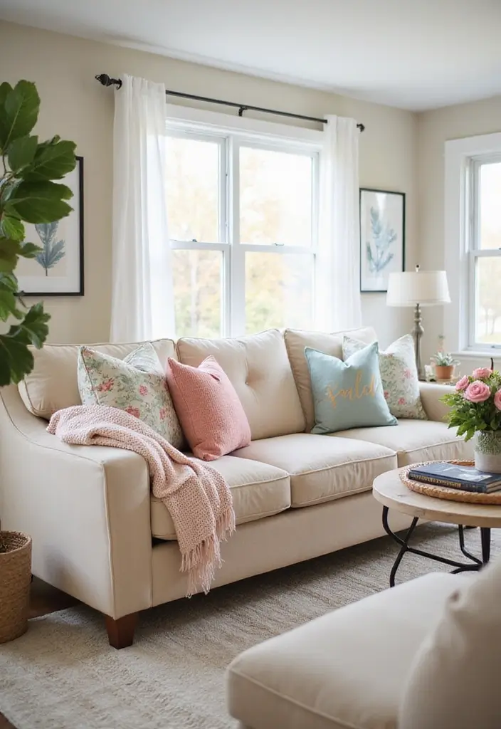 30 Beige Couch Living Room Decor Ideas - 15. Seasonal Decor Changes 1