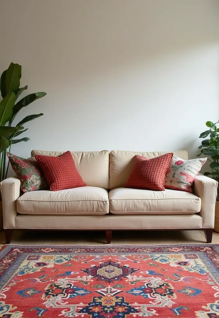 30 Beige Couch Living Room Decor Ideas - 8. Bold Patterns 1