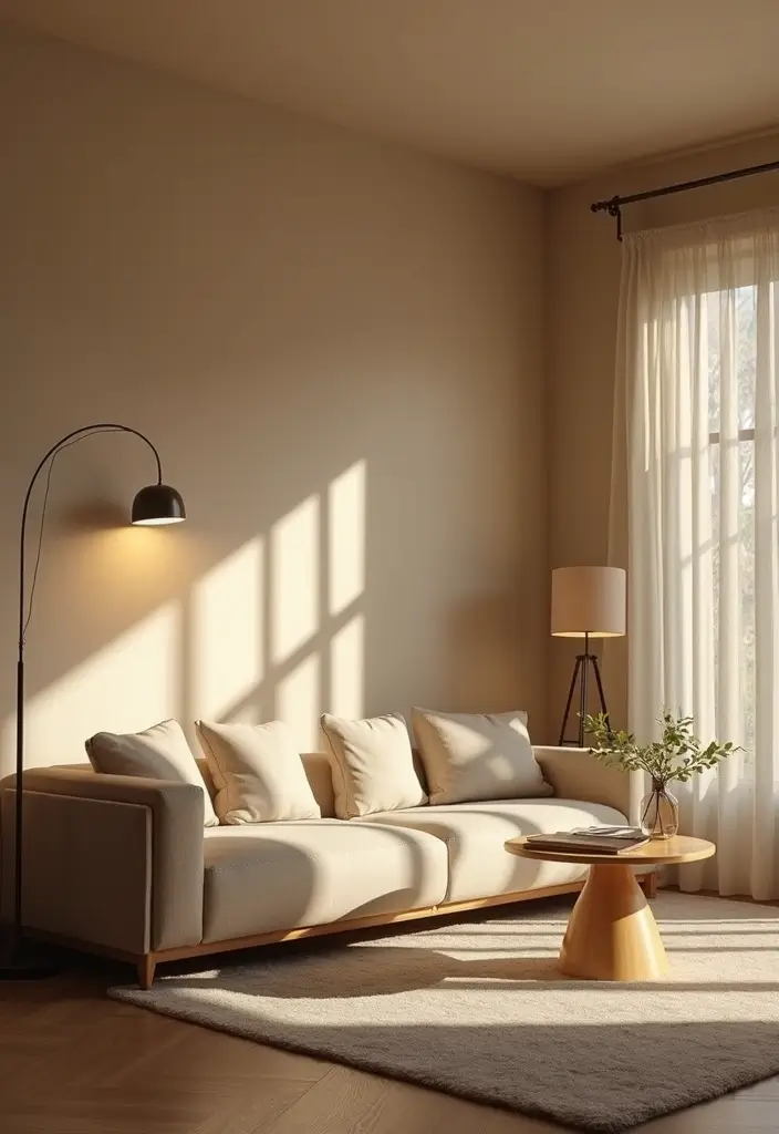 30 Beige Living Room Decor Ideas for a Neutral Look - 11. Layered Lighting 1