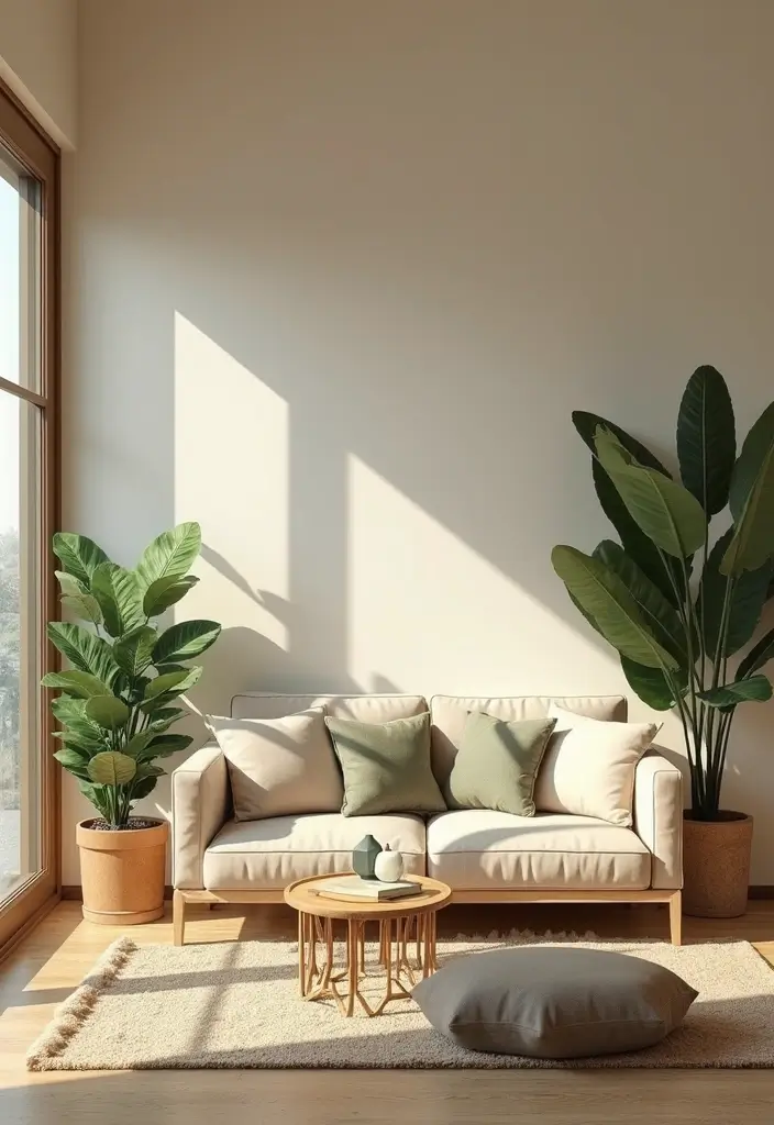 30 Beige Living Room Decor Ideas for a Neutral Look - 12. Earthy Green Accents 1