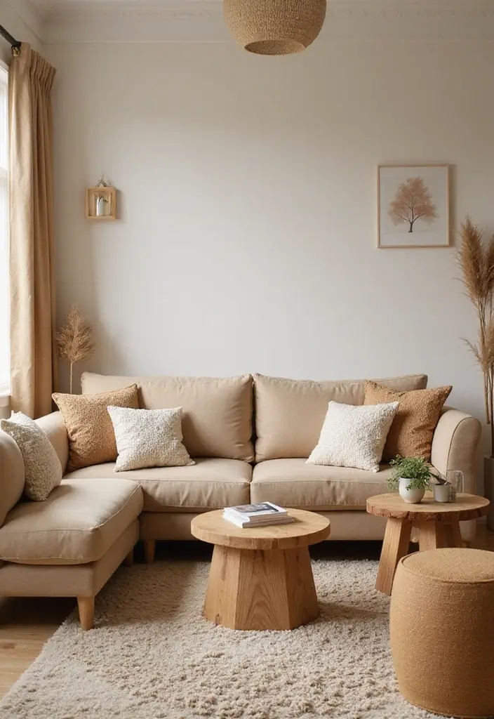 30 Beige Living Room Decor Ideas for a Neutral Look - 14. Warm Wood Tones 1