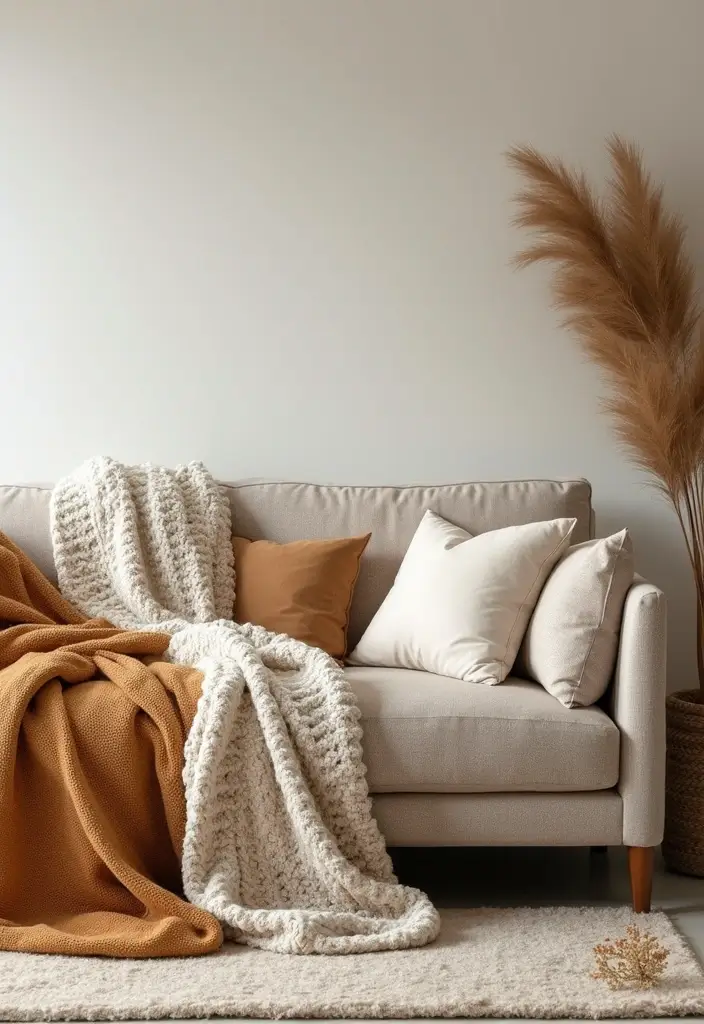 30 Beige Living Room Decor Ideas for a Neutral Look - 18. Layered Bedding on Sofas 1