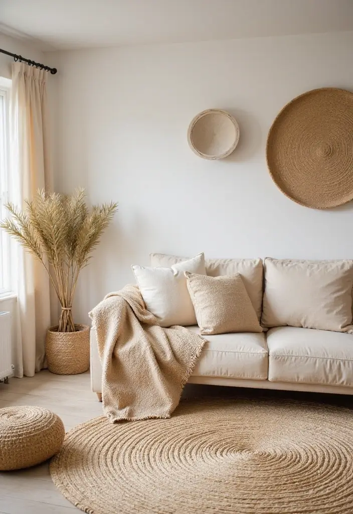 30 Beige Living Room Decor Ideas for a Neutral Look - 19. Natural Fiber Decor 1