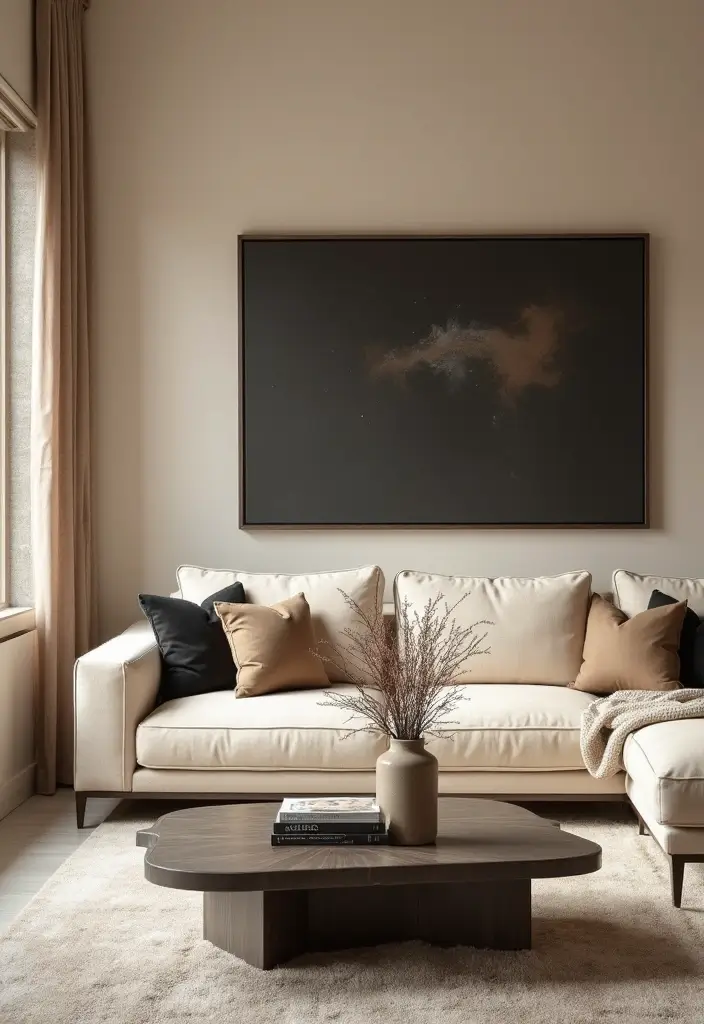 30 Beige Living Room Decor Ideas for a Neutral Look - 30. Balance with Darker Accents 1
