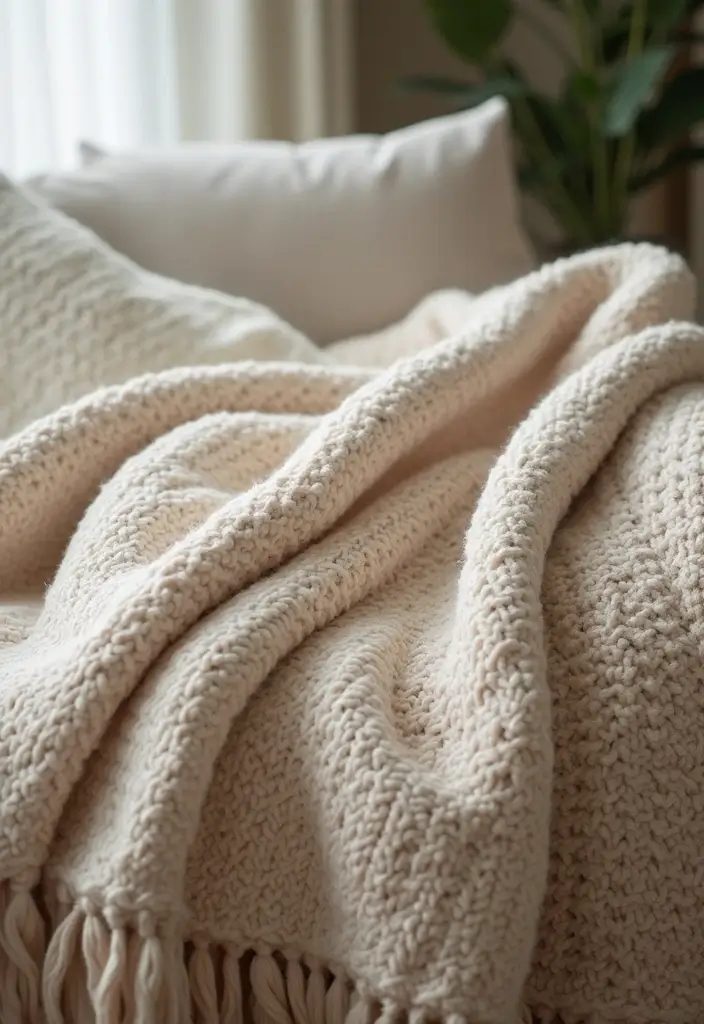 30 Beige Living Room Decor Ideas for a Neutral Look - 5. Cozy Throw Blankets 1