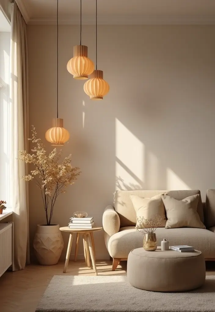 30 Beige Living Room Decor Ideas for a Neutral Look - 7. Scandinavian Lighting Fixtures 1