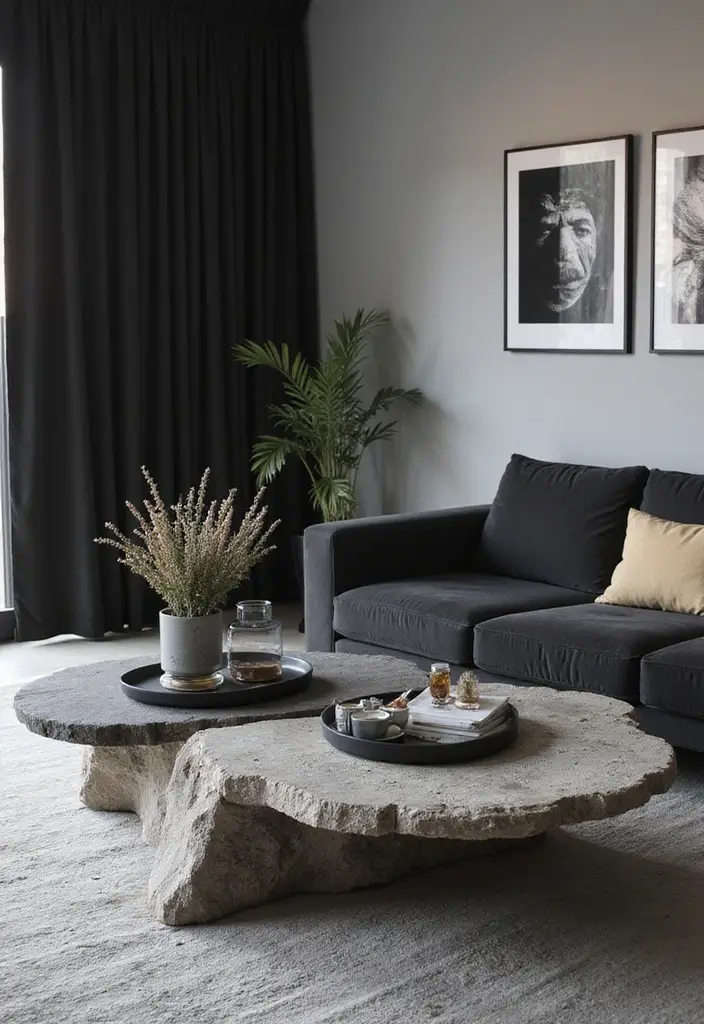 30 Black and Gray Living Room Decor Ideas - 14. Creative Coffee Tables 1