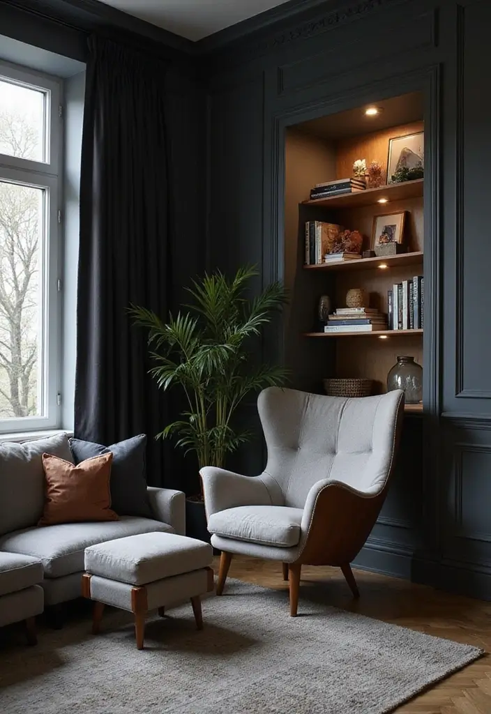 30 Black and Gray Living Room Decor Ideas - 19. Cozy Nooks 1
