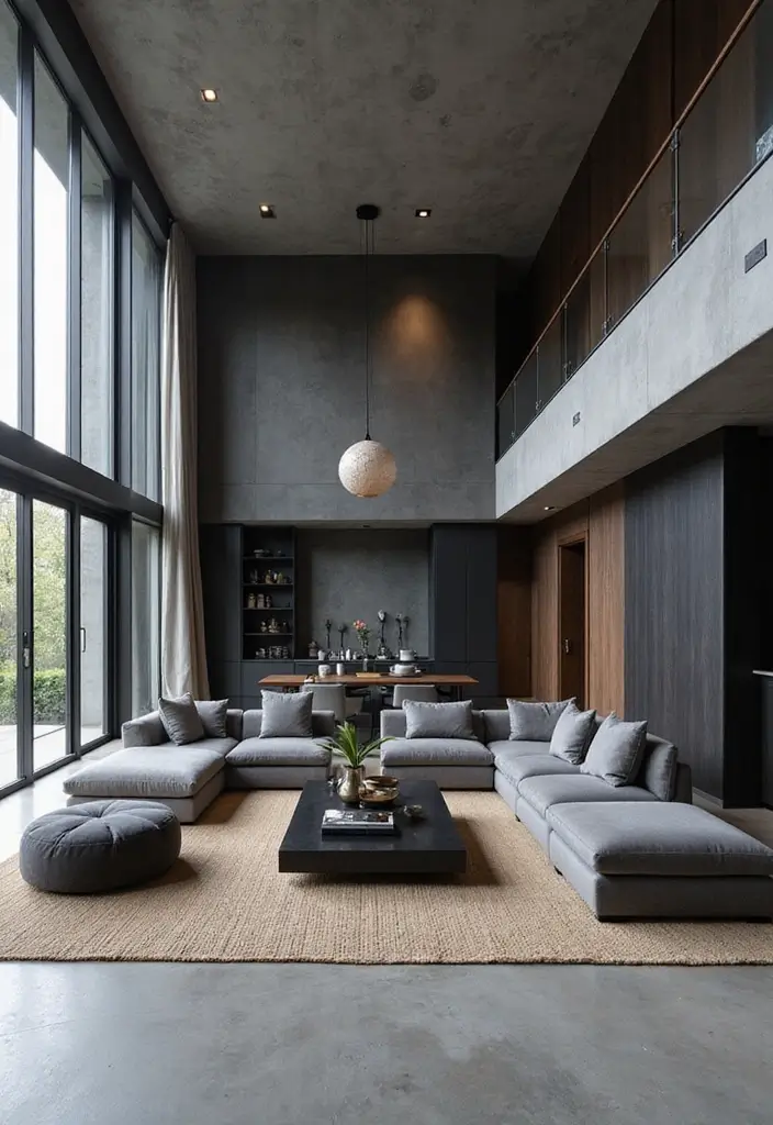 30 Black and Gray Living Room Decor Ideas - 20. Open Layout Flow 1