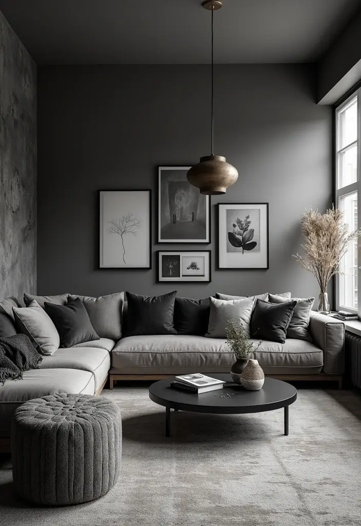30 Black and Gray Living Room Decor Ideas - 25. Mixing Styles 1