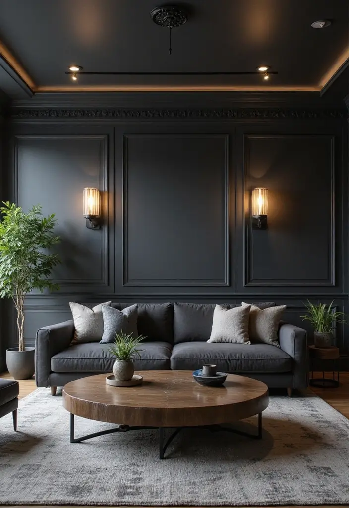 30 Black and Gray Living Room Decor Ideas - 4. Accent Lighting 1