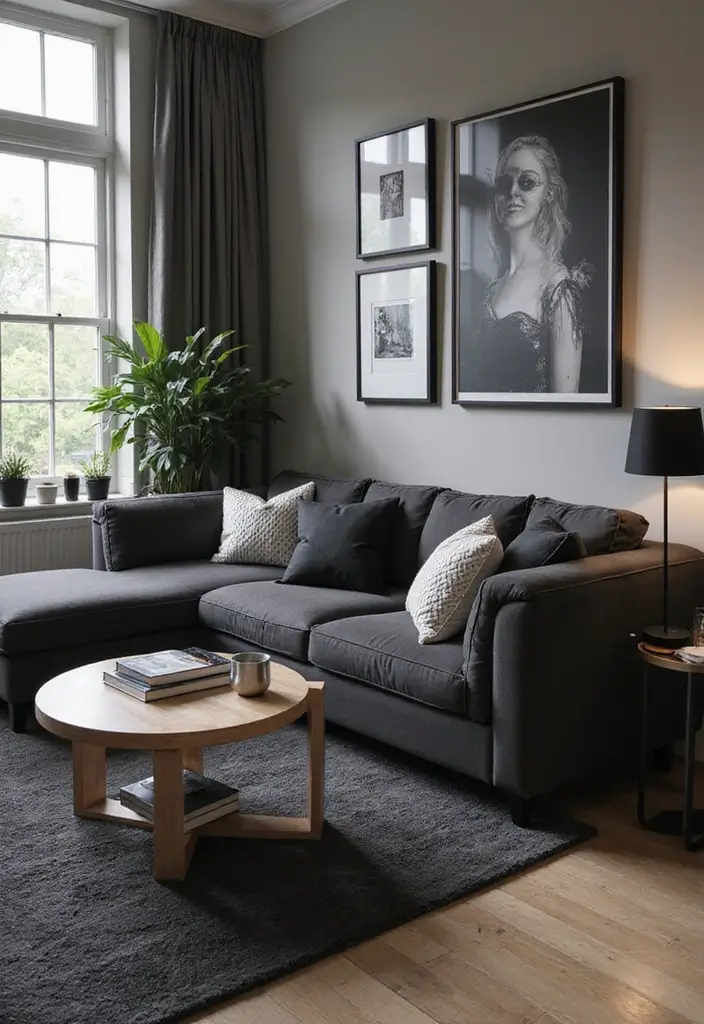 30 Black and Gray Living Room Decor Ideas - 6. Black and Gray Accented Furniture 1