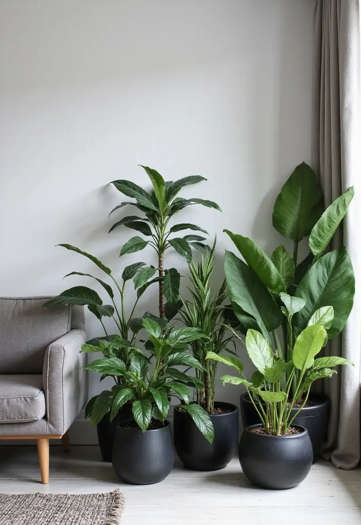 30 Black and Gray Living Room Decor Ideas - 7. Indoor Plants 1