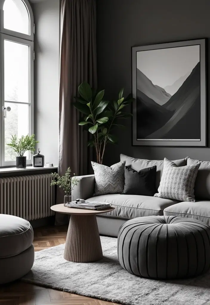 30 Black and Gray Living Room Decor Ideas - 9. Geometric Patterns 1