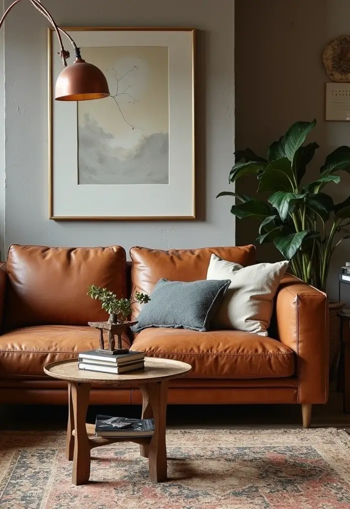 30 Brown Leather Couch Decor Ideas for Living Rooms - 14. Mixed Materials 1