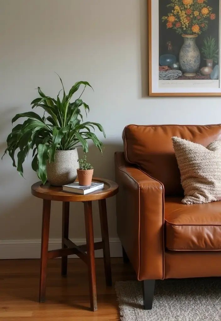 30 Brown Leather Couch Decor Ideas for Living Rooms - 16. Console and Side Tables 1