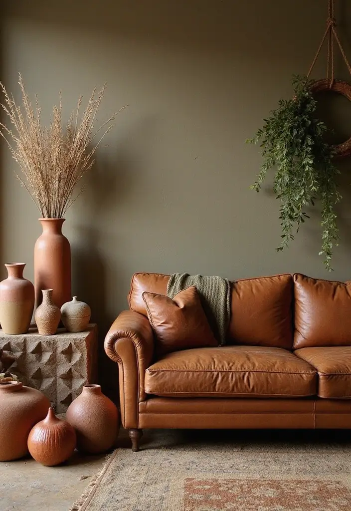 30 Brown Leather Couch Decor Ideas for Living Rooms - 2. Earthy Color Palettes 1