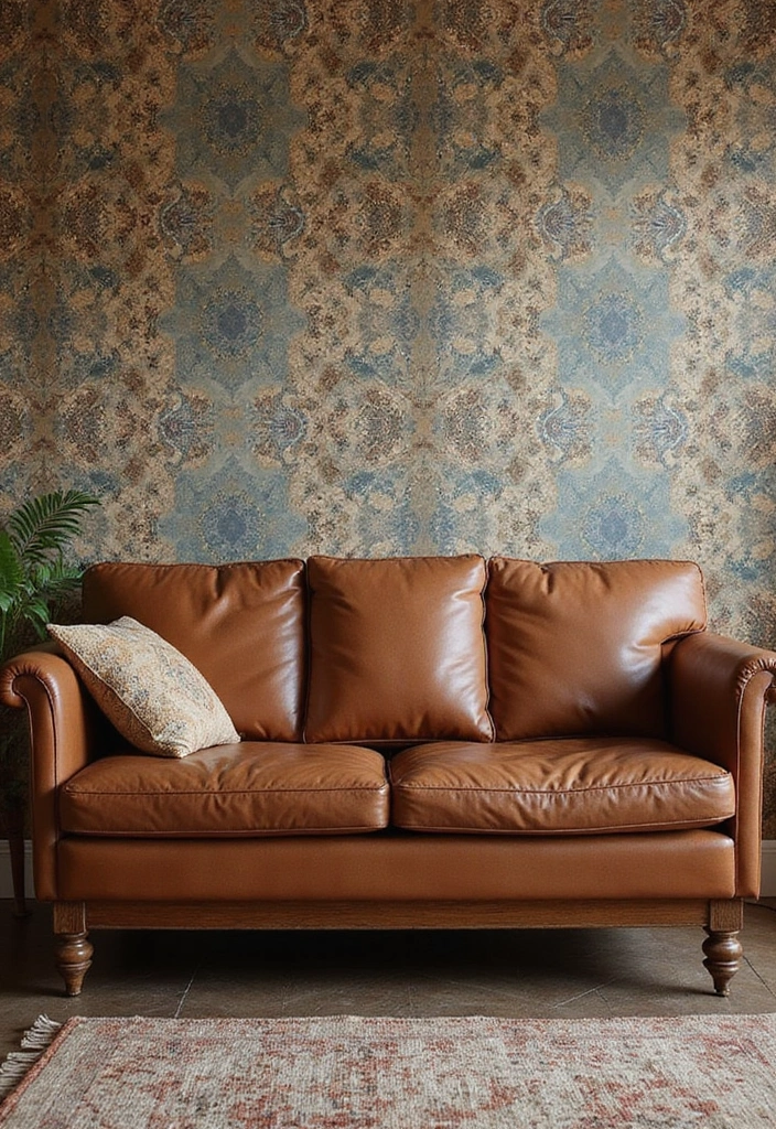 30 Brown Leather Couch Decor Ideas for Living Rooms - 20. Textured Wallpaper 1