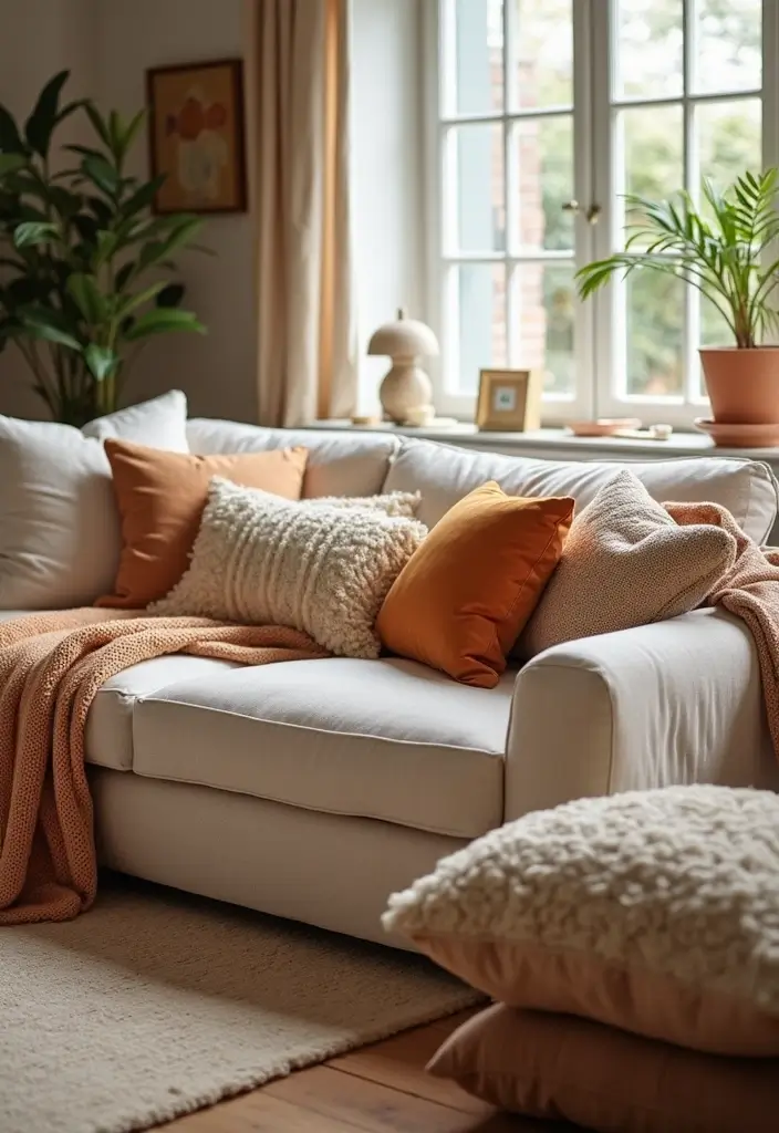 30 Brown Living Room Decor Ideas for Cozy Homes - 10. Soft Throws and Pillows 1
