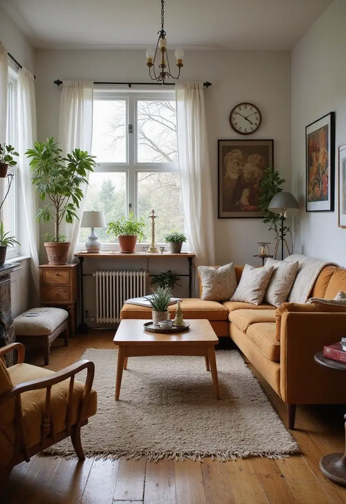 30 Brown Living Room Decor Ideas for Cozy Homes - 16. Mix Vintage and Modern 1