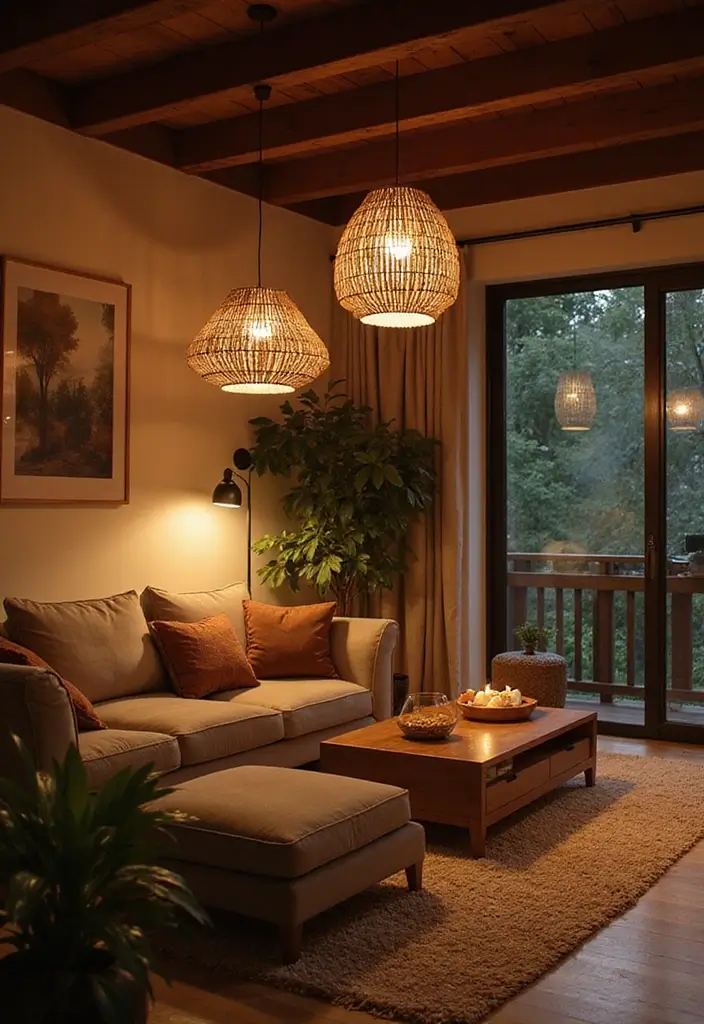 30 Brown Living Room Decor Ideas for Cozy Homes - 17. Soft Light Fixtures 1