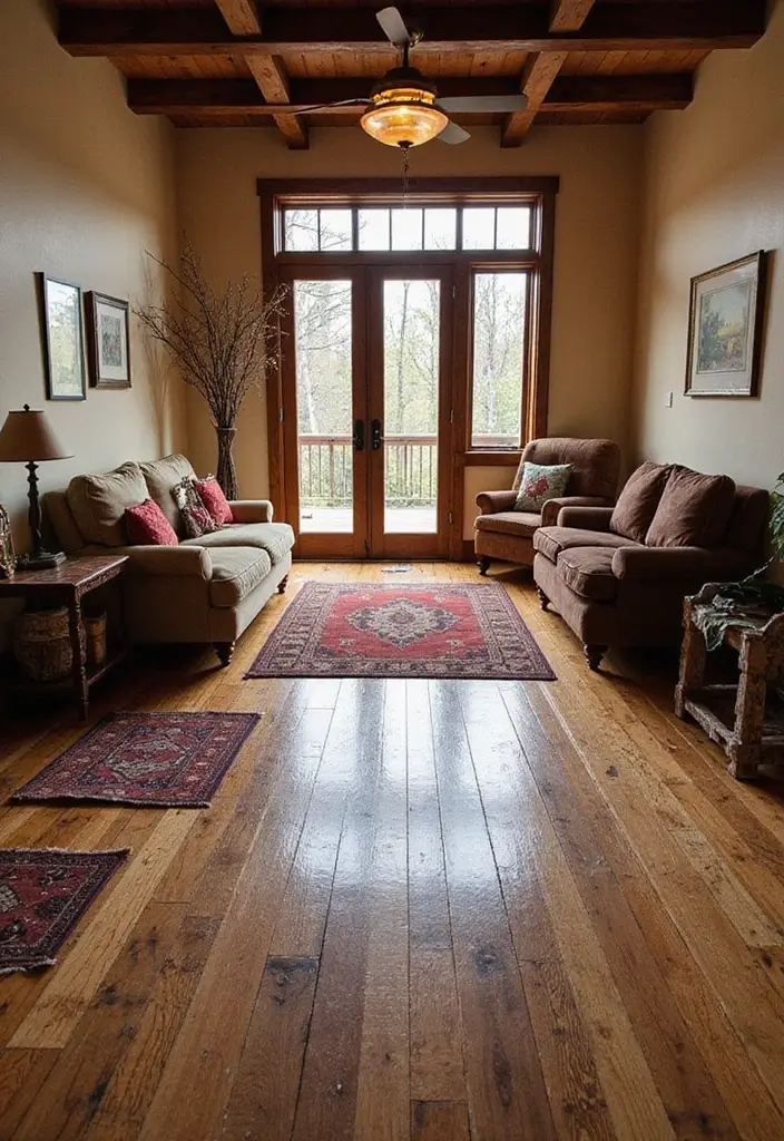 30 Brown Living Room Decor Ideas for Cozy Homes - 18. Warm Wood Flooring 1