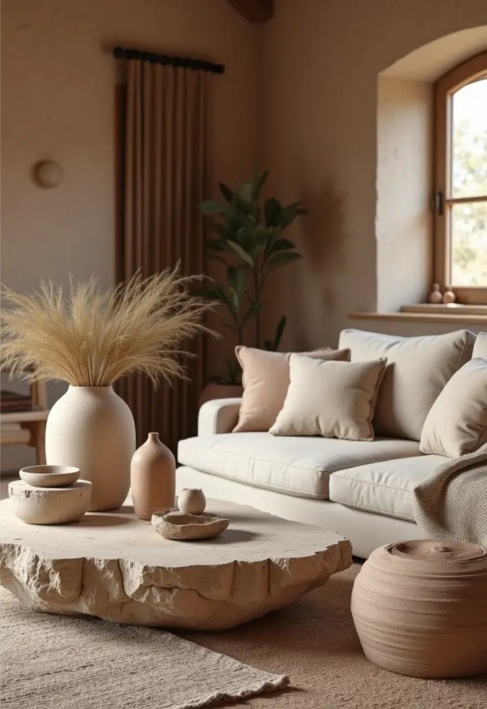 30 Brown Living Room Decor Ideas for Cozy Homes - 21. Natural Decorative Elements 1