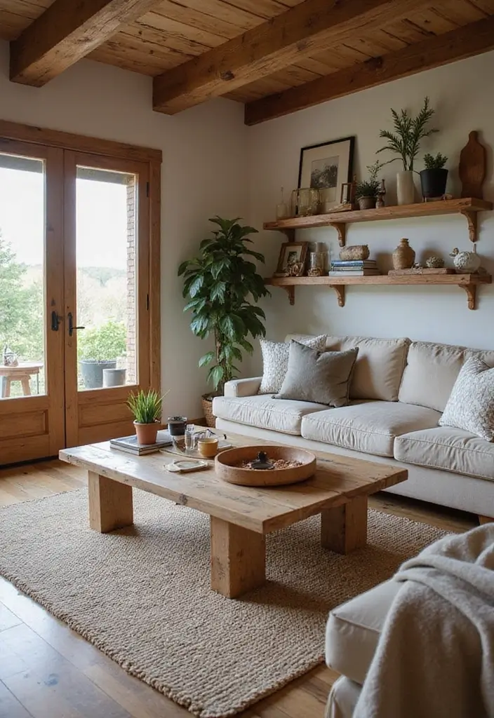 30 Brown Living Room Decor Ideas for Cozy Homes - 3. Rustic Wooden Accents 1