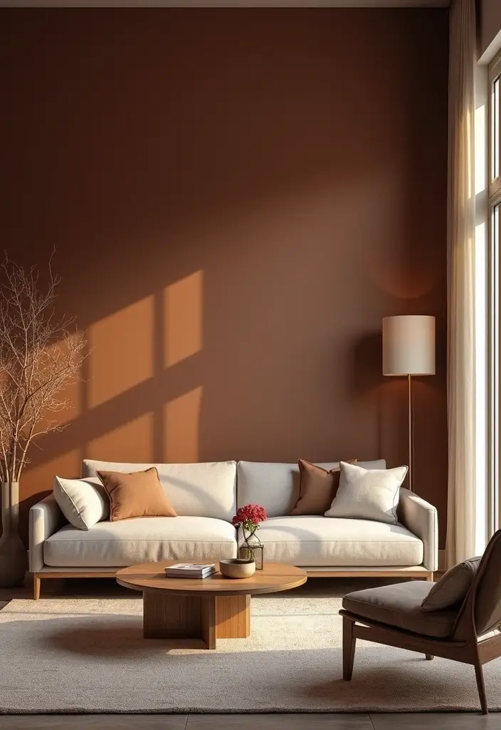 30 Brown Living Room Decor Ideas for Cozy Homes - 4. Accent Walls in Deep Browns 1