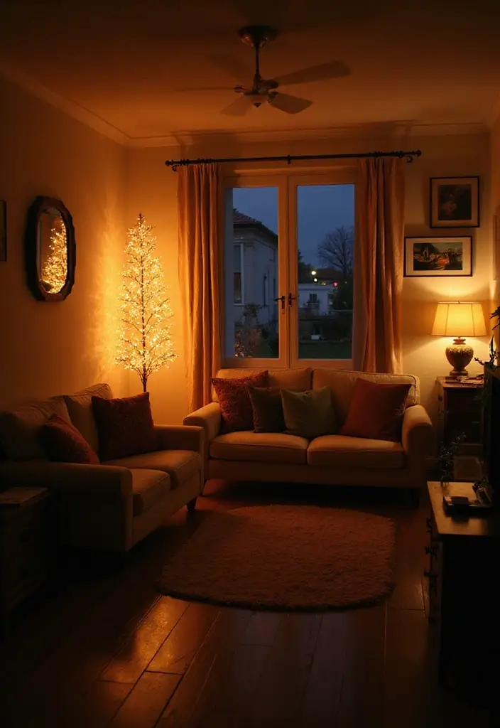 30 Brown Living Room Decor Ideas for Cozy Homes - 5. Layered Lighting 1