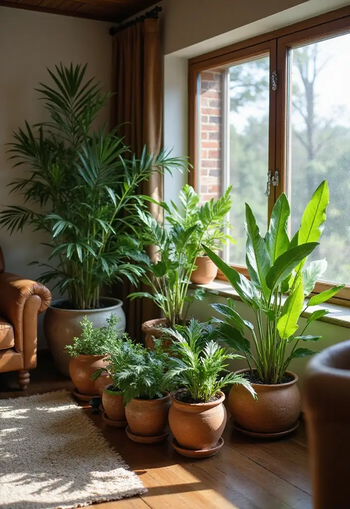 30 Brown Living Room Decor Ideas for Cozy Homes - 6. Natural Plant Decor 1