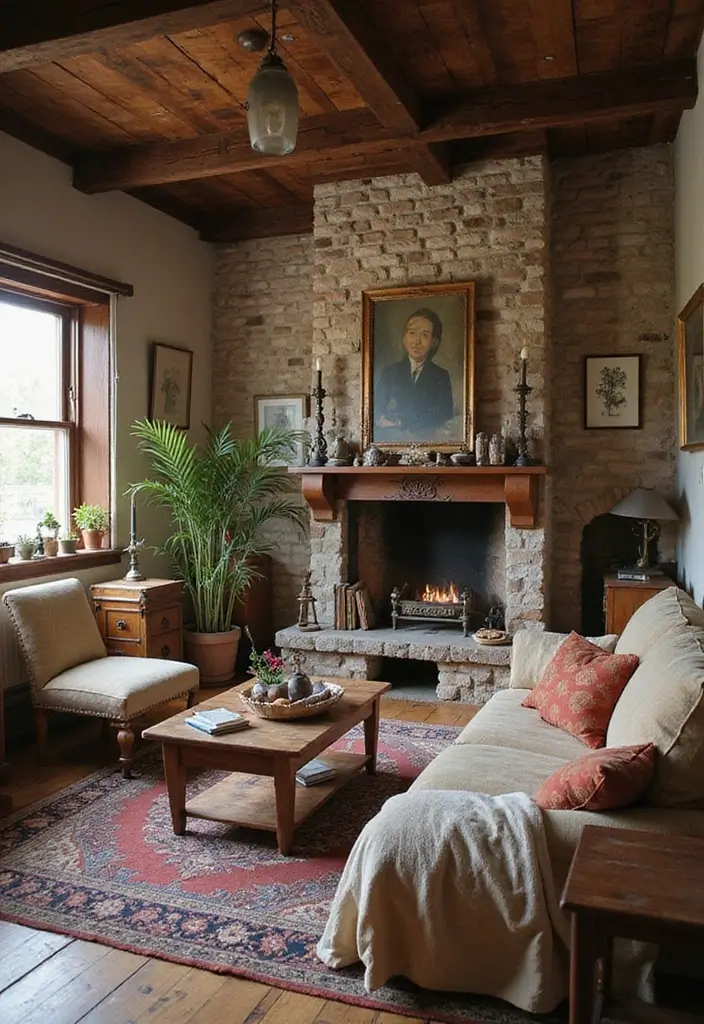 30 Brown Living Room Decor Ideas for Cozy Homes - 7. Vintage Finds and Antiques 1