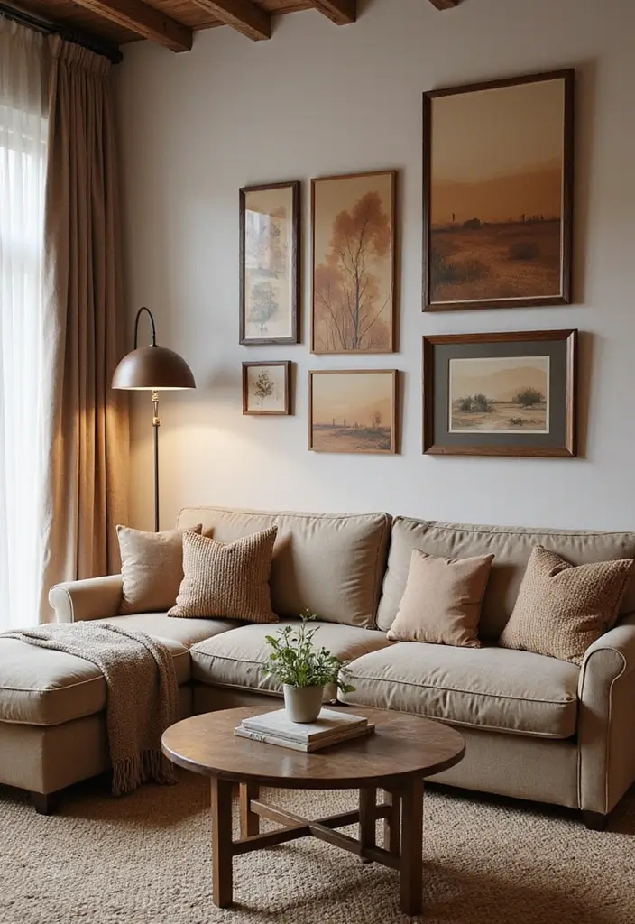 30 Brown Living Room Decor Ideas for Cozy Homes - 9. Brown Artwork and Wall Decor 1