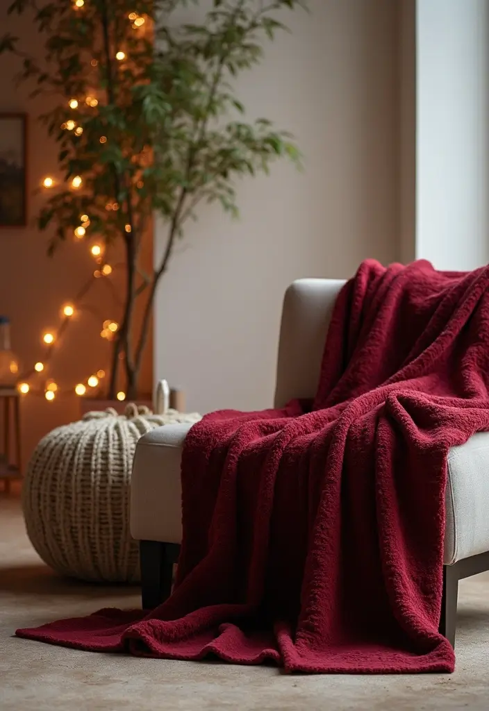 30 Burgundy Living Room Decor Ideas for Warmth - 11. Burgundy Decorative Throws 1