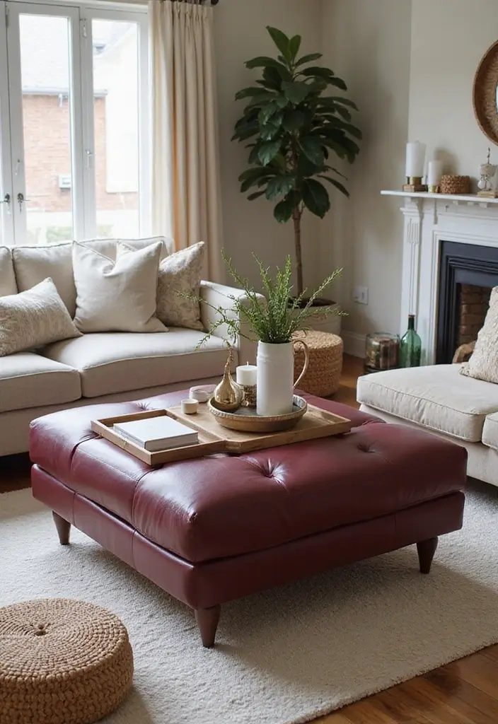30 Burgundy Living Room Decor Ideas for Warmth - 17. Burgundy Coffee Table 1