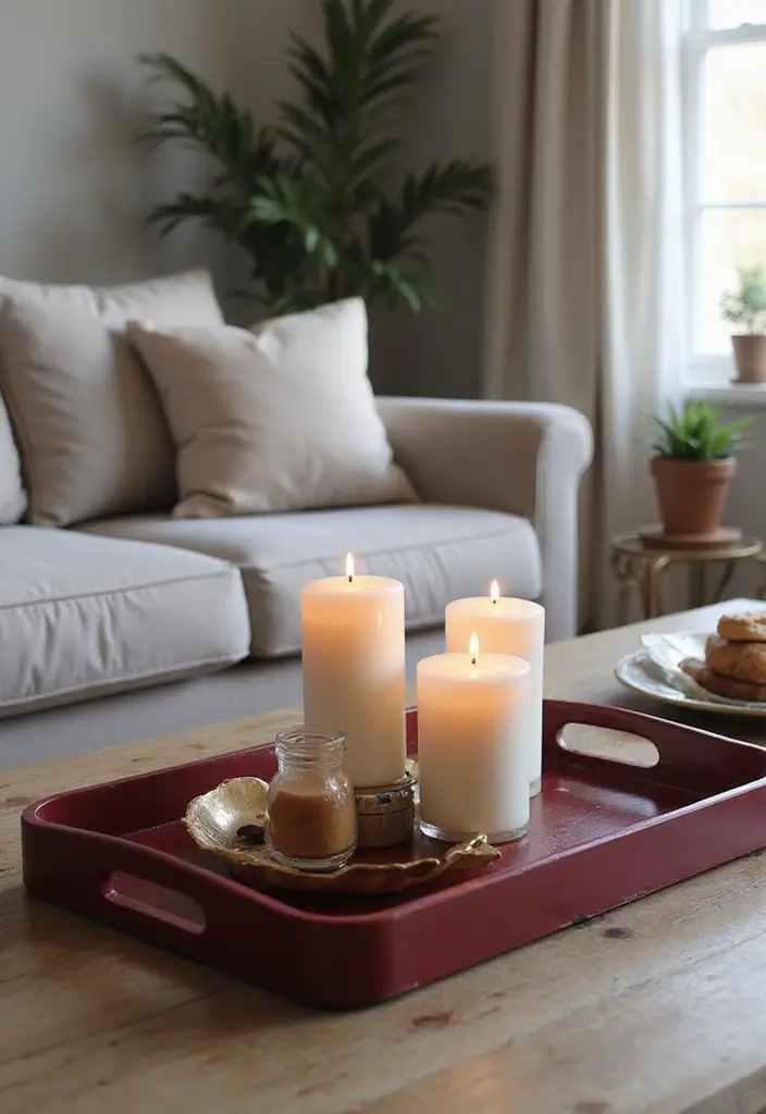 30 Burgundy Living Room Decor Ideas for Warmth - 27. Burgundy Decorative Trays 1