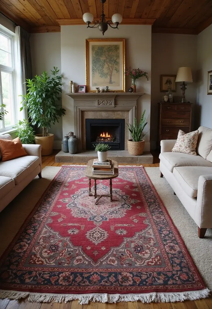 30 Burgundy Living Room Decor Ideas for Warmth - 3. Vintage Burgundy Rugs 1